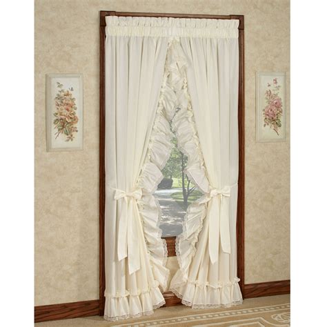 Pricilla curtains - The matching ruffled priscilla curtains and the valance is sold separately. The ruffled priscilla curtains are sold as a pair that is 250" wide x 84" long (2 panels that are 125" wide each are included) Includes the tiebacks. Fully ruffled from top to bottom. The valance is sold separately.